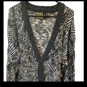 GRAY white GEOMETRIC heavy Cardigan Sweater button Vneck coogi cosby 3D 90s mens